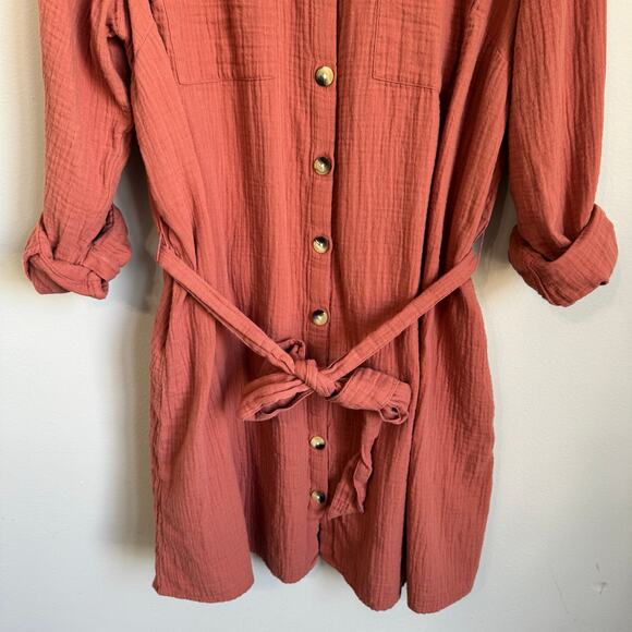 New Directions Curvy Shirt Dress Size 3X Button Up Gauzy Cotton Lagenlook Mauve - Picture 11 of 11